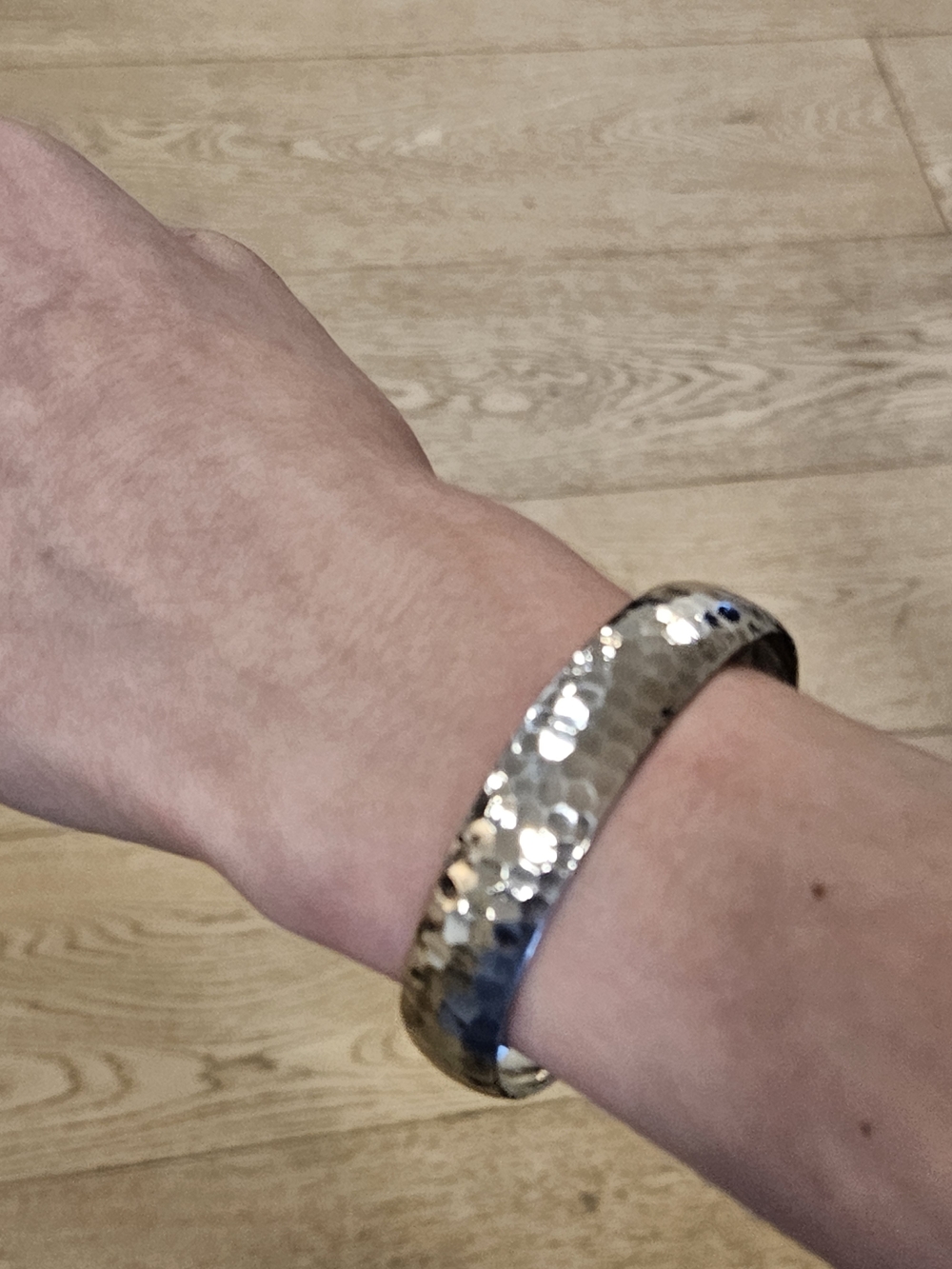 Vintage Sterling Silver Hammered Cuff Bracelet | Sleek Open Bangle Wide Dimple